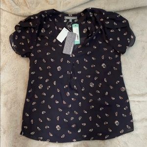 Purple patterned short sleeve blouse